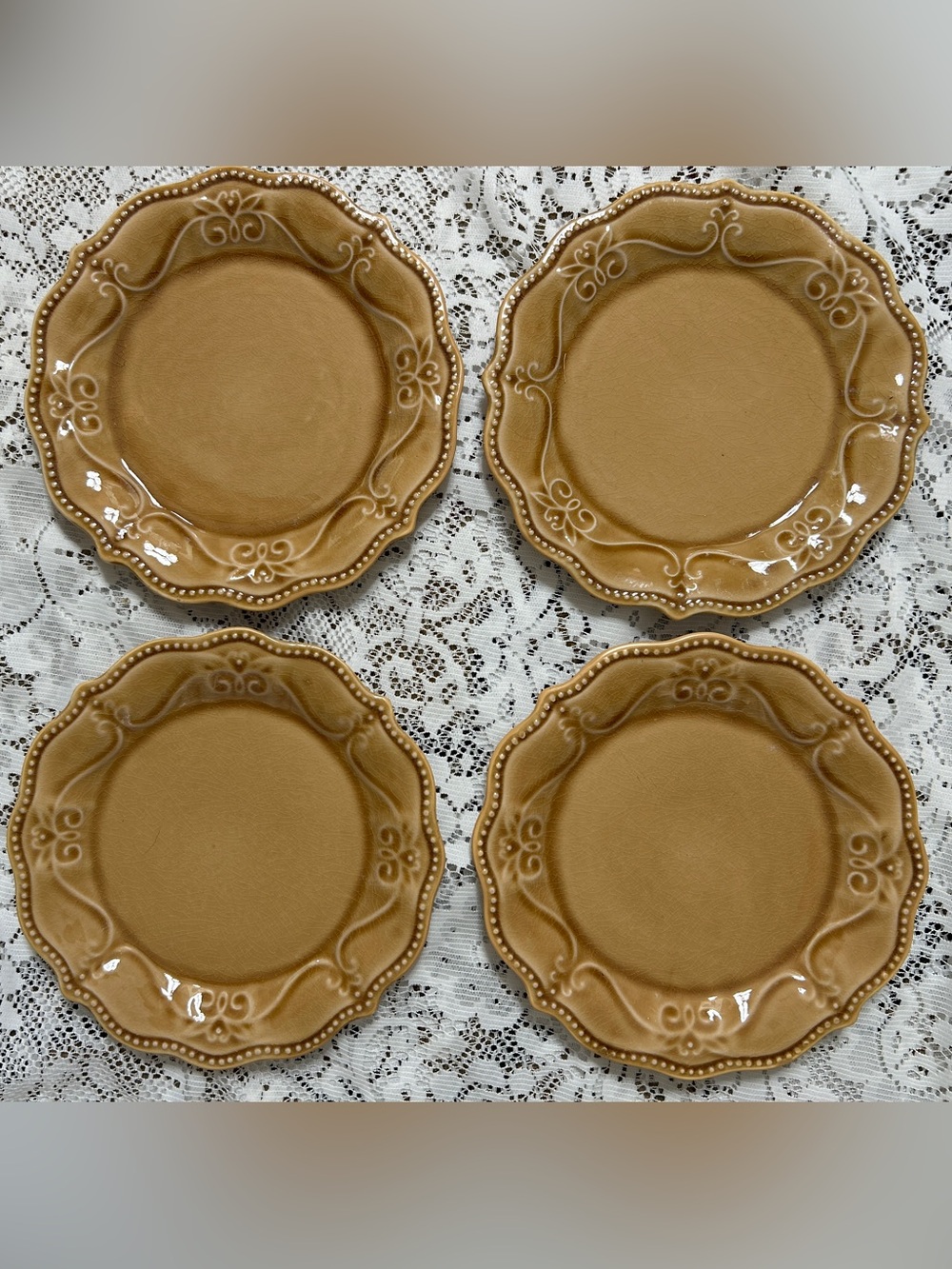 Pioneer Woman Paige Amber Crackle Bead Dinner Plates SET 2